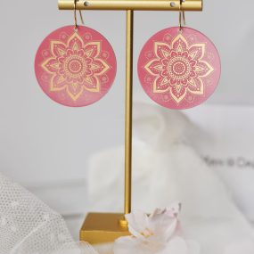 Auskari Rozā ziedu MANDALA, zeltīta